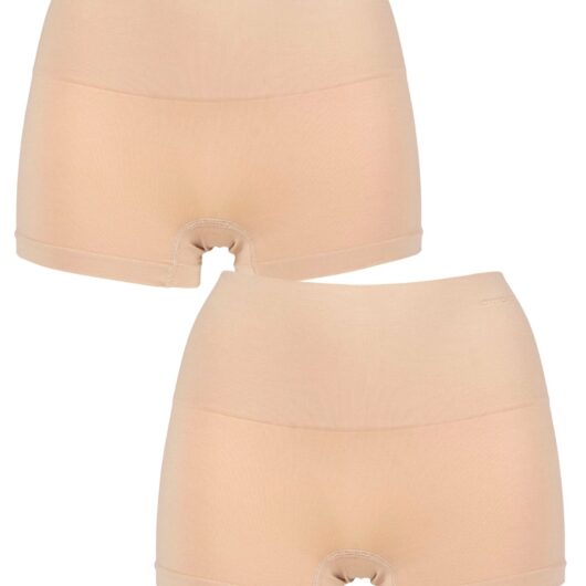Women's 2 Pack Ambra Seamless Smoothies Shorties Underwear Rose Beige UK 12-14